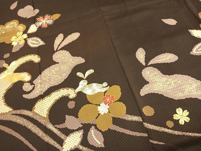 平和屋着物●豪華振袖 総絞り 駒刺繍 兎花文 金彩 正絹 逸品 AABJ4713fy