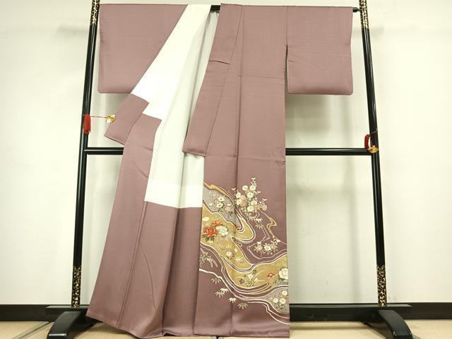 平和屋着物●豪華色留袖 刺繍 草花文 金糸 金彩 正絹 逸品 AABJ4714fy