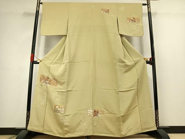 平和屋着物●訪問着 駒刺繍 草花文 金彩 正絹 逸品 AABJ4726fy