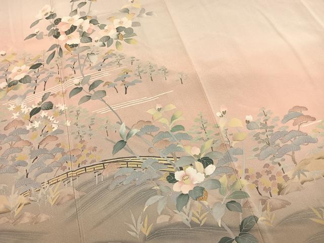 平和屋着物●訪問着 友禅 作家物 枝花文 暈し染め 正絹 逸品 AABJ4727fy