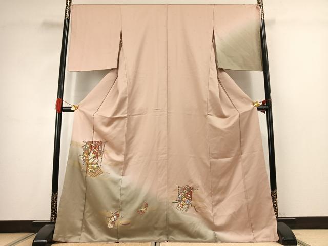 平和屋着物●訪問着 刺繍 誰が袖文 暈し染め 金彩 ロング丈 正絹 逸品 AABJ4728fy