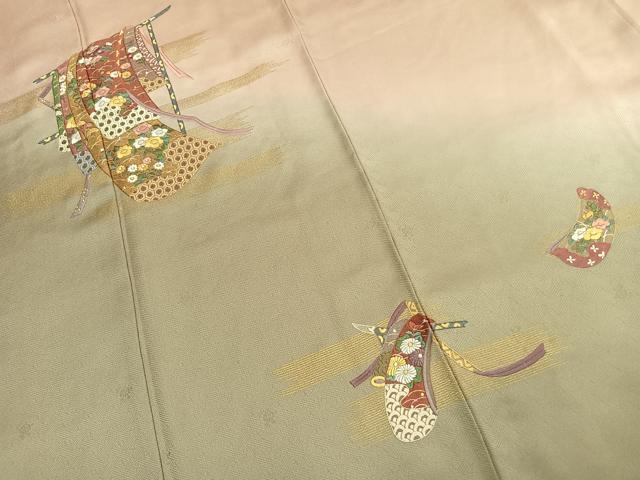 平和屋着物●訪問着 刺繍 誰が袖文 暈し染め 金彩 ロング丈 正絹 逸品 AABJ4728fy