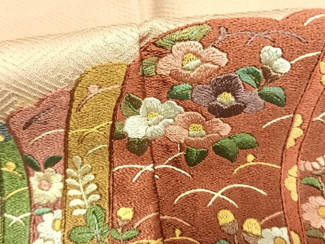 平和屋着物●訪問着 刺繍 誰が袖文 暈し染め 金彩 ロング丈 正絹 逸品 AABJ4728fy