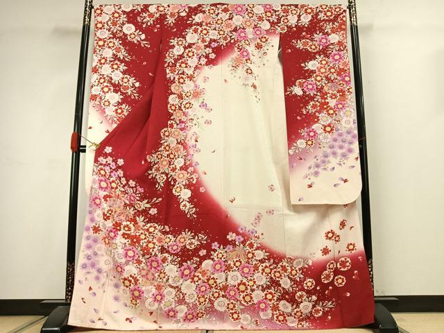 平和屋着物●豪華振袖 駒刺繍 草花毬文 暈し染め 銀通し地 正絹 逸品 AABJ4729fy