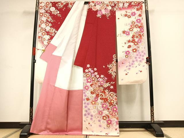 平和屋着物●豪華振袖 駒刺繍 草花毬文 暈し染め 銀通し地 正絹 逸品 AABJ4729fy