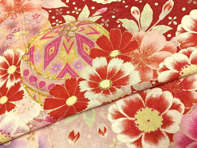 平和屋着物●豪華振袖 駒刺繍 草花毬文 暈し染め 銀通し地 正絹 逸品 AABJ4729fy
