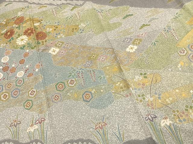 平和屋着物●京友禅の第一人者 松井青々 訪問着 駒刺繍 草花文 金銀彩 正絹 逸品 AABJ4730fy