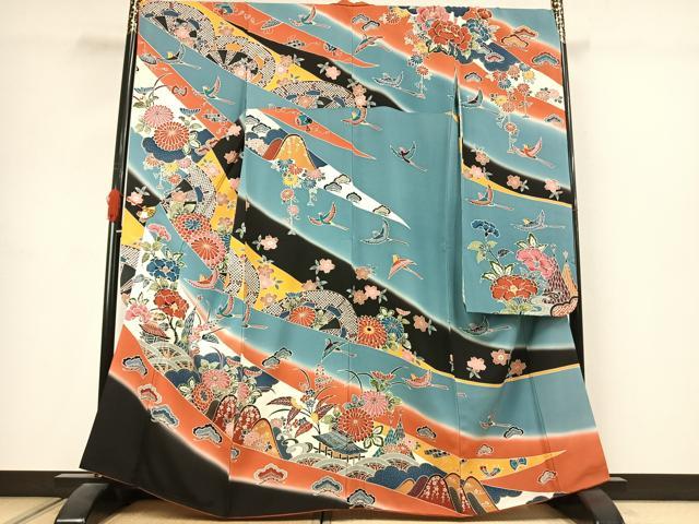 平和屋着物●豪華振袖 紅型 花鳥文 暈し染め 正絹 逸品 AABJ4733fy