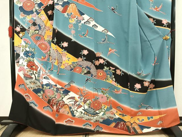 平和屋着物●豪華振袖 紅型 花鳥文 暈し染め 正絹 逸品 AABJ4733fy