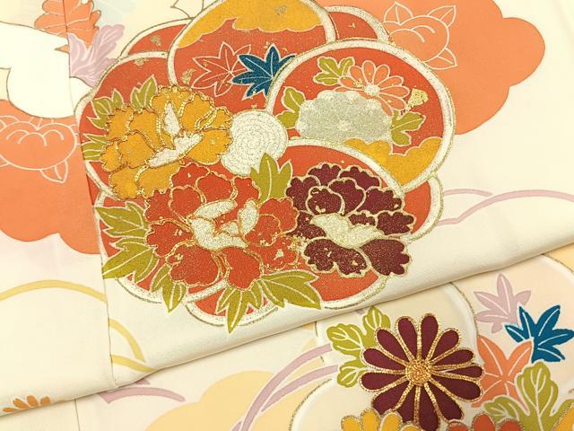 平和屋着物●銀座 志ま亀 訪問着 駒刺繍 草花文 金銀彩 正絹 逸品 AABJ4735fy