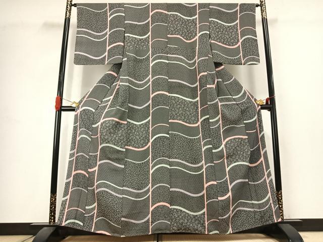平和屋着物●上質な小紋 吉祥花文 黒地 正絹 逸品 未使用 AABJ4738fy