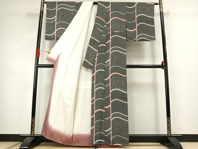 平和屋着物●上質な小紋 吉祥花文 黒地 正絹 逸品 未使用 AABJ4738fy