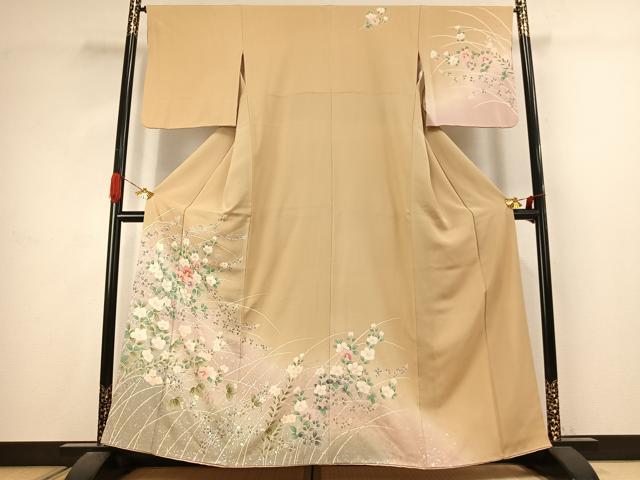 平和屋着物●訪問着 友禅 枝花文 暈し染め 金銀彩 正絹 逸品 AABJ4740fy