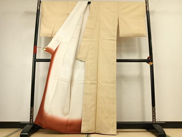 平和屋着物●染司よしおか 五代目 吉岡幸雄 紬 色無地 砥粉色 正絹 逸品 AABJ4741fy