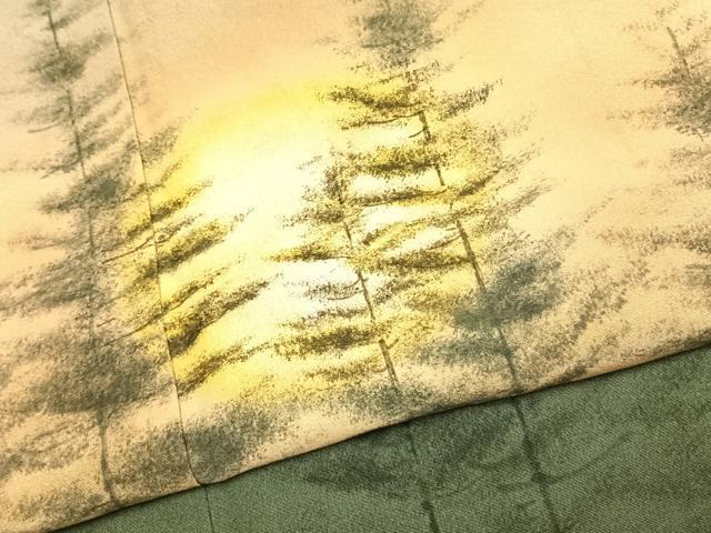 平和屋着物●日本画家 水嶋征夫 色留袖 手描き 樹林文 暈し染め 正絹 逸品 AABJ4745fy
