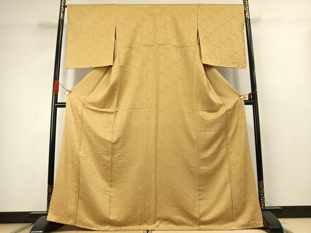 平和屋着物●ファッションブランド CELINE セリーヌ 色無地 花唐草地紋 黄朽葉色 正絹 逸品 未使用 AABJ4746fy