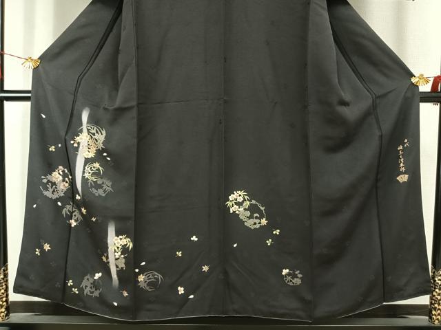 平和屋着物●十代目 歌舞伎役者 坂東三津五郎 訪問着 草花文 暈し染め 黒地 金彩 やまと誂製 正絹 逸品 AABJ4749fy