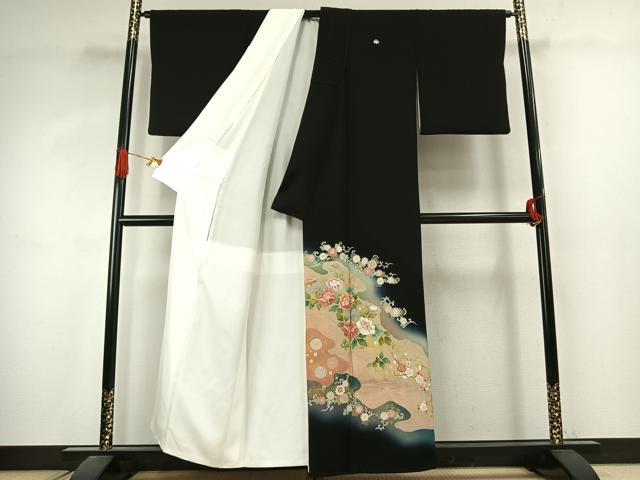 平和屋着物●京友禅の第一人者 松井青々 黒留袖 駒刺繍 道長花文 暈し染め 金銀彩 正絹 逸品 AABJ4750fy