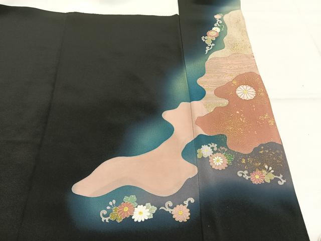 平和屋着物●京友禅の第一人者 松井青々 黒留袖 駒刺繍 道長花文 暈し染め 金銀彩 正絹 逸品 AABJ4750fy
