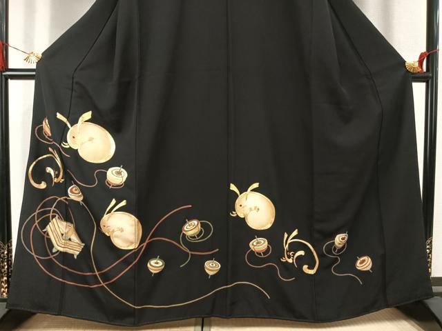 平和屋着物●豪華黒留袖 駒刺繍 兎 駒 金彩 正絹 逸品 未使用 AABJ4756fy
