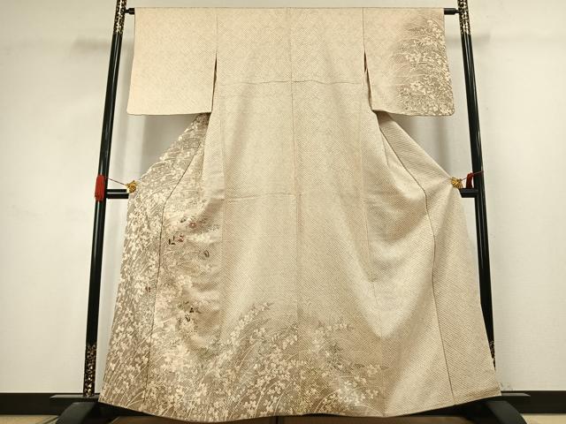 平和屋着物●訪問着 手描き 総刺繍 絞り 花蝶文 金糸 正絹 逸品 AABJ4768fy