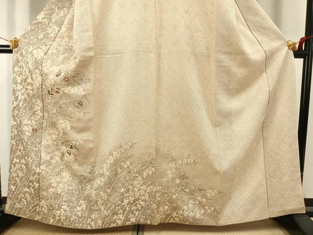 平和屋着物●訪問着 手描き 総刺繍 絞り 花蝶文 金糸 正絹 逸品 AABJ4768fy