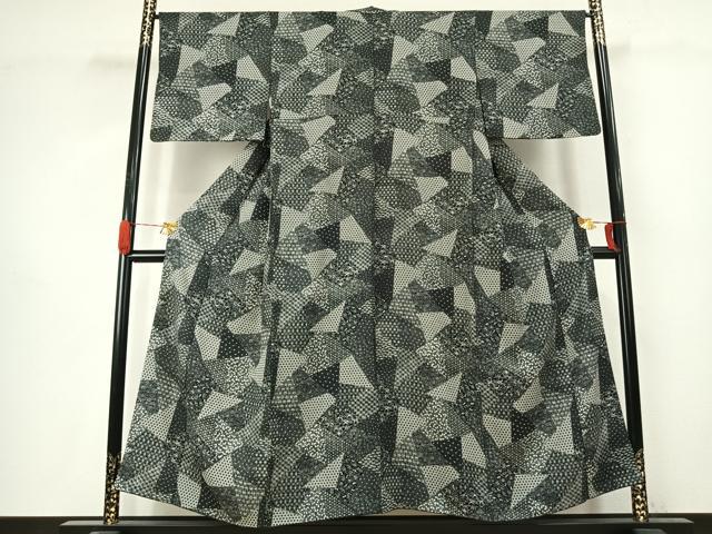 平和屋着物●上質な小紋 切嵌文 黒地 正絹 逸品 AABJ4776fy