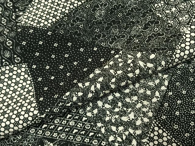 平和屋着物●上質な小紋 切嵌文 黒地 正絹 逸品 AABJ4776fy