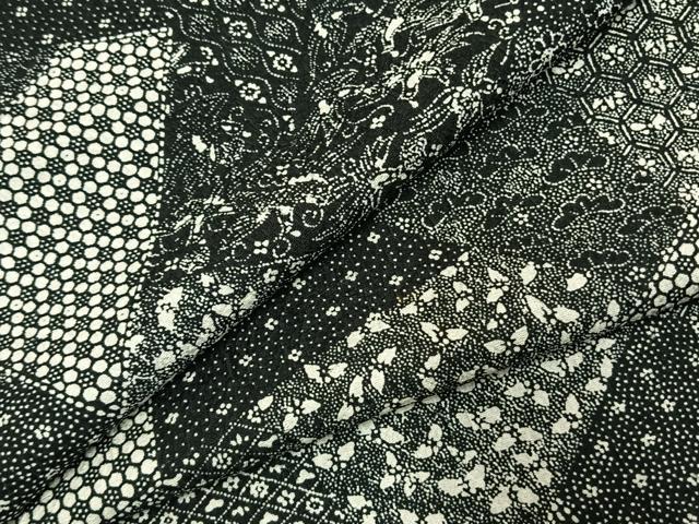 平和屋着物●上質な小紋 切嵌文 黒地 正絹 逸品 AABJ4776fy