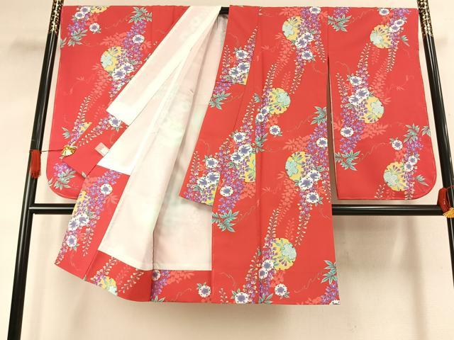 平和屋着物●小振袖 二尺袖 雪輪花文 洗える着物 未使用 AABJ4788fy