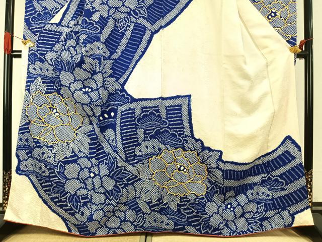 平和屋着物●豪華振袖 駒刺繍 絞り 草花文 正絹 逸品 AABJ4791fy