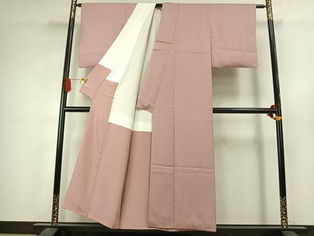 平和屋着物●上質な色無地 紗綾形地紋 薄柿色 正絹 逸品 AABJ4795fy