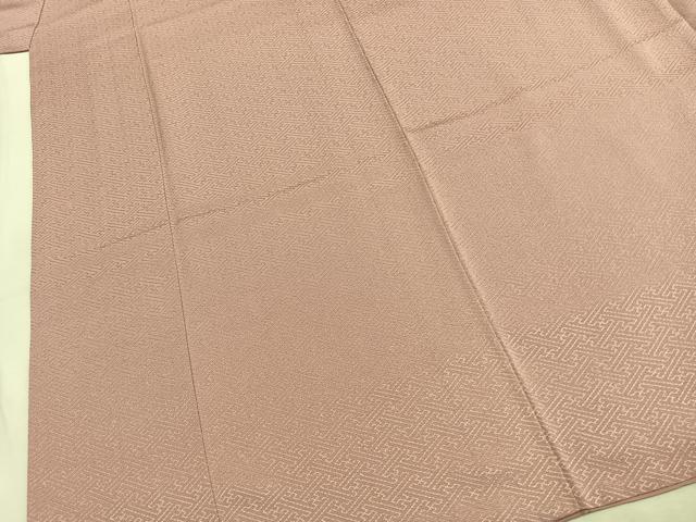 平和屋着物●上質な色無地 紗綾形地紋 薄柿色 正絹 逸品 AABJ4795fy