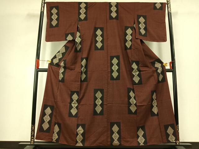 平和屋着物●本場大島紬 割り込み絣 色紙亀甲花文 正絹 逸品 AABJ4802fy
