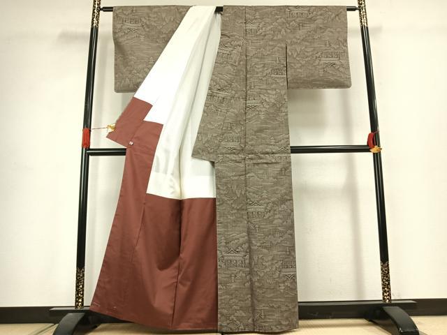 平和屋着物●本場大島紬 9マルキ 古代染色 純泥染 まきぬし 風景文 さが美扱い 証紙付き 正絹 逸品 未使用 AABJ4804fy