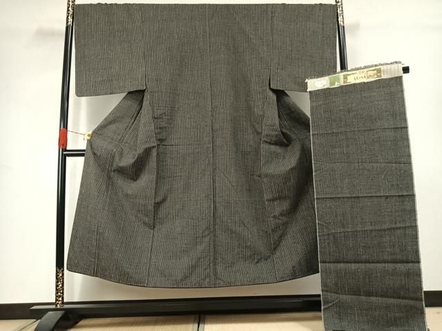 平和屋着物●男性 本場結城玉紬 縞 反端付き 正絹 逸品 AABJ4810fy