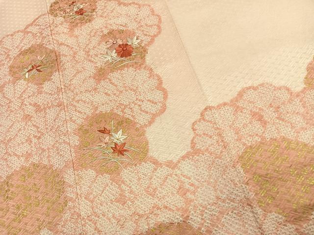 平和屋着物●訪問着 絞り 刺繍 草花文 金糸 金彩 正絹 逸品 AABJ4819fy