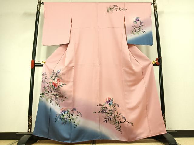 平和屋着物●浅井忠治 訪問着 手描き 草花文 暈し染め 正絹 逸品 AABJ4820fy