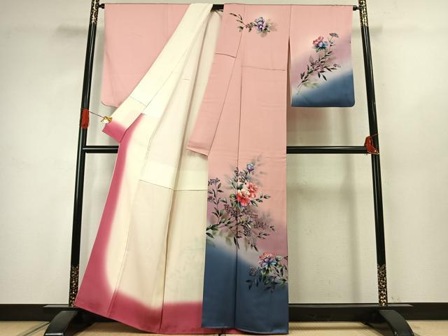 平和屋着物●浅井忠治 訪問着 手描き 草花文 暈し染め 正絹 逸品 AABJ4820fy