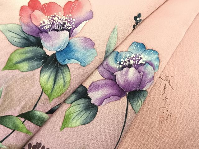 平和屋着物●浅井忠治 訪問着 手描き 草花文 暈し染め 正絹 逸品 AABJ4820fy