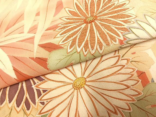 平和屋本店●アンティーク 大正ロマン 振袖 刺繍 草花文 暈し染め 金糸 正絹 逸品 AABJ4824fy