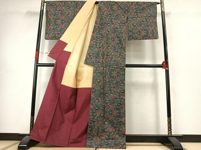 平和屋着物●本場大島紬 7マルキ 草花文 正絹 逸品 AABJ4825fy