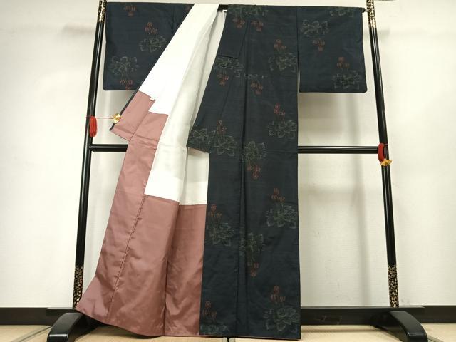 平和屋着物●本場大島紬 草花文 正絹 逸品 AABJ4832fy