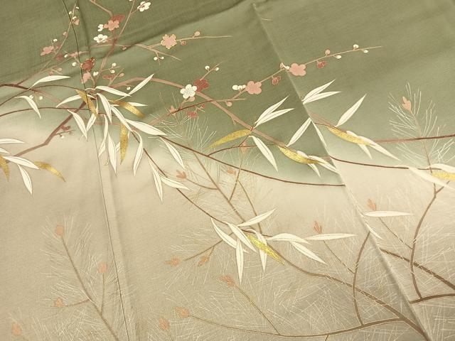 平和屋着物●訪問着 駒刺繍 枝梅文 暈し染め 金彩 正絹 逸品 未使用 AABJ4836fy
