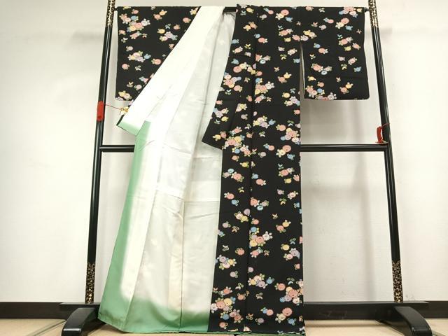 平和屋着物●上質な小紋 草花文 黒地 金彩 正絹 逸品 未使用 AABJ4839fy