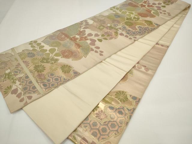 平和屋着物◎六通柄袋帯 花桐文 金糸 正絹 逸品 AABJ4846pf