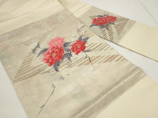 平和屋着物◎九寸名古屋帯 枝花文 金銀糸 正絹 逸品 AABJ4855pf