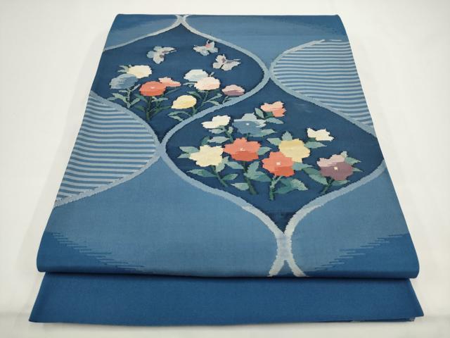 平和屋着物◎太鼓柄袋帯 花蝶文 正絹 逸品 AABJ4858pf