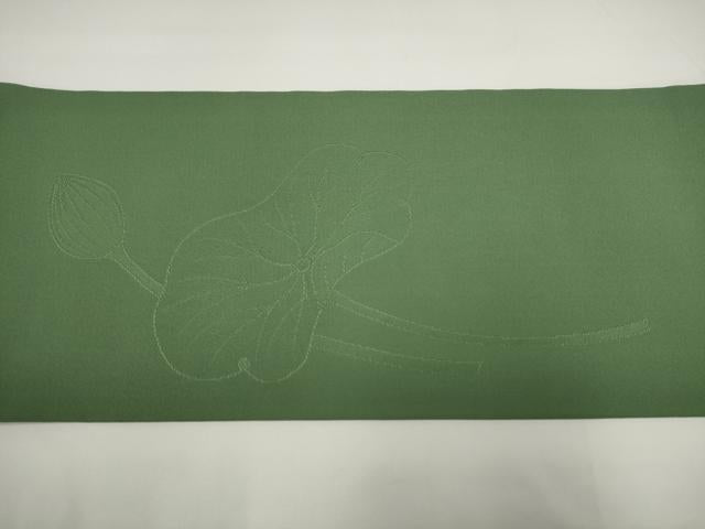 平和屋着物◎塩瀬 九寸名古屋帯 草花地紋 岩井茶色 正絹 逸品 AABJ4859pf
