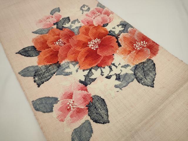 平和屋着物◎八寸名古屋帯 紬地 草花文 正絹 逸品 AABJ4869pf